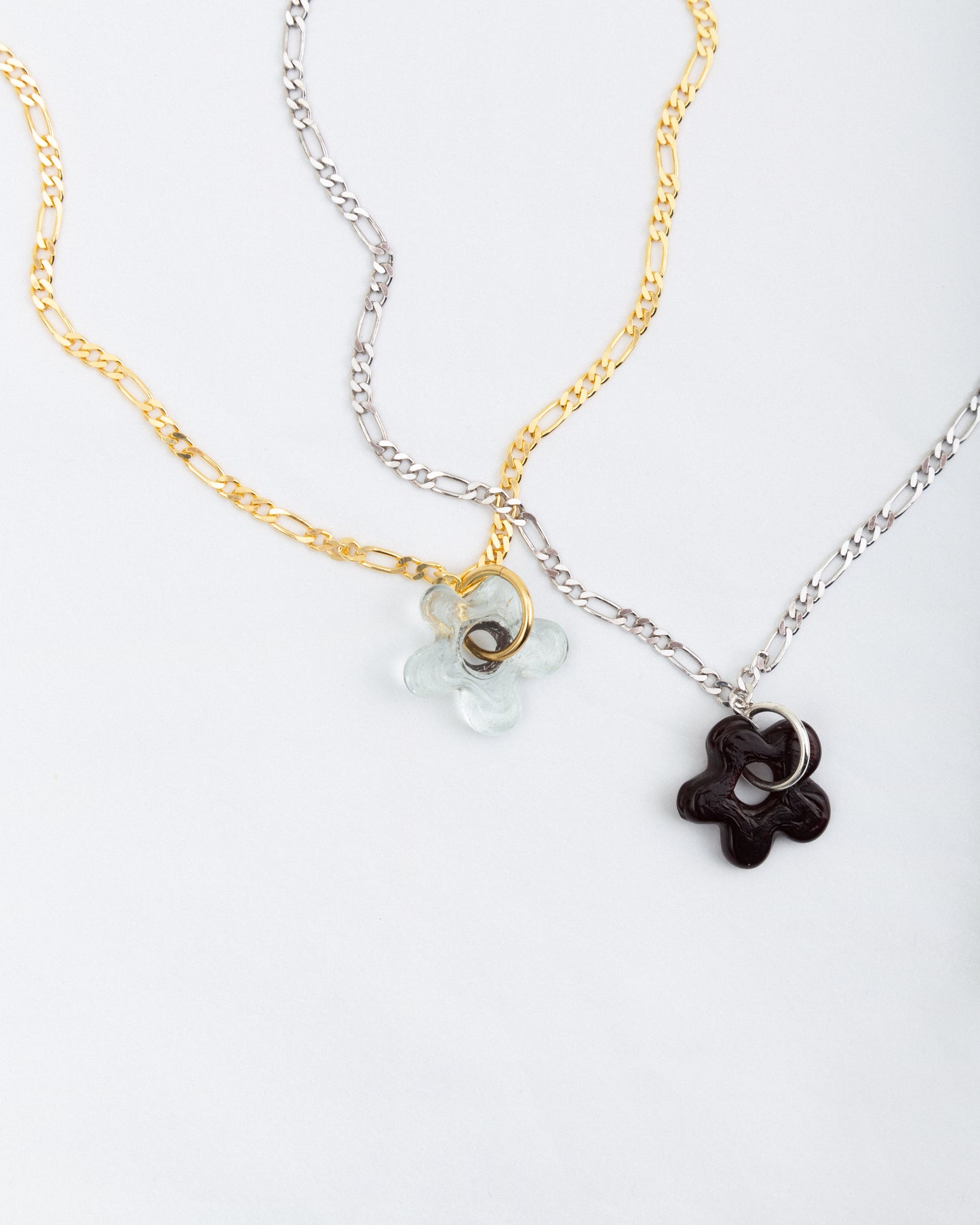 COSMIC SMALL Glass Flower with Figaro Chain