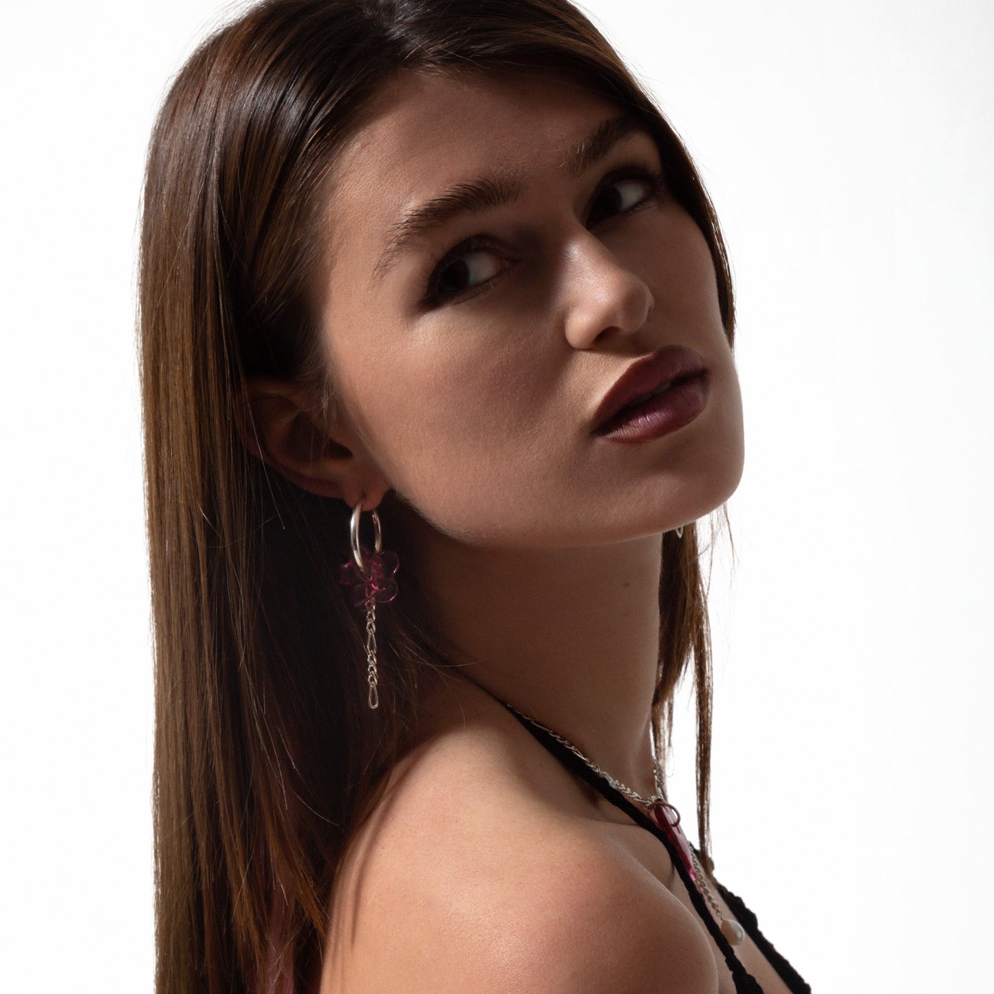 PINK FLOWER Hoop Earrings