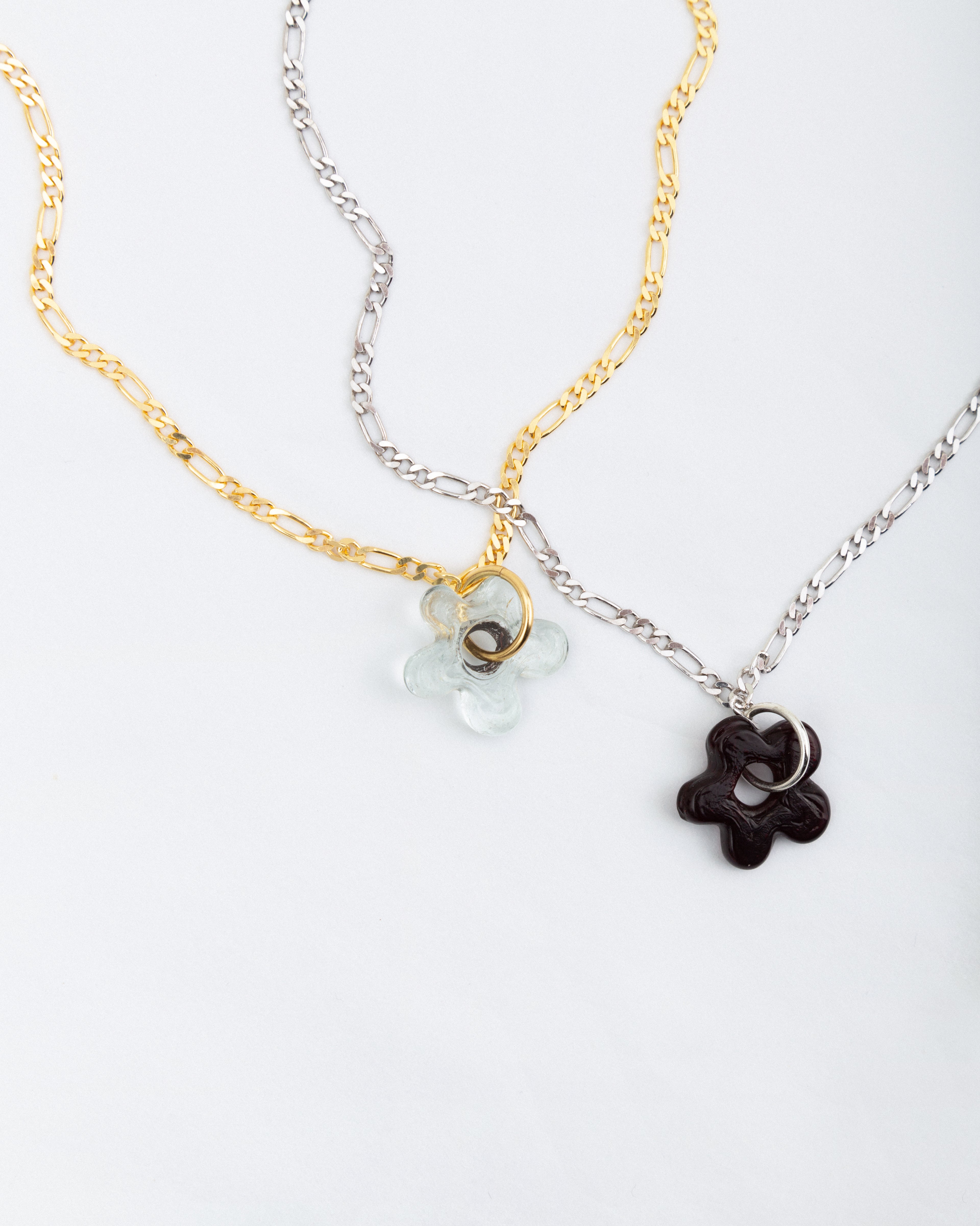 COSMIC SMALL Glass Flower with Figaro Chain